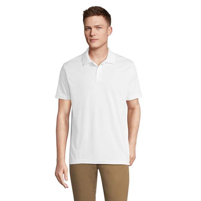 Polo sport personnalisé unisexe PITCHER Blanc 1